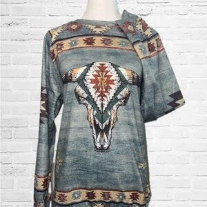 Aztec Bull Skull Graphic Sweater